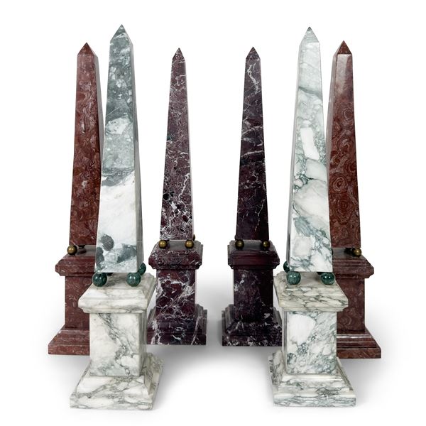 Collezione di sei obelischi in marmi diversi