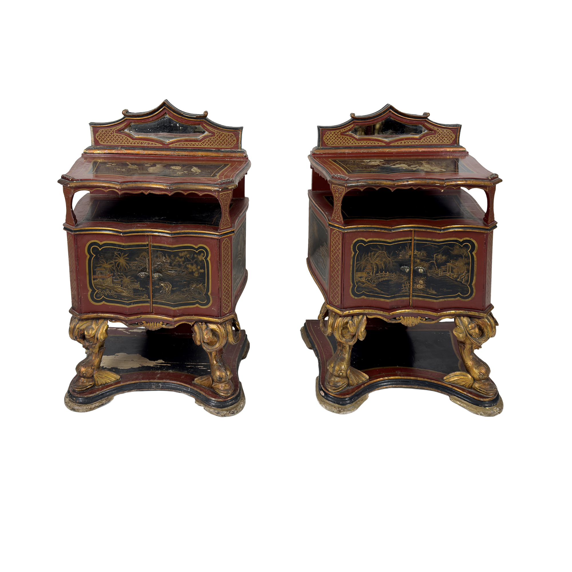 Camera da letto di stile eclettico in legno laccato rosso pompeiano e nero, anni '50