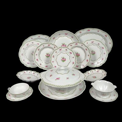 Haviland, Servizio di piatti in porcellana bianca e policroma, Limoges, composto da 67 pezzi