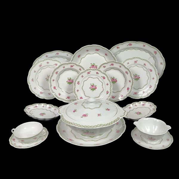 Servizio di piatti in porcellana bianca e policroma, Limoges, Haviland