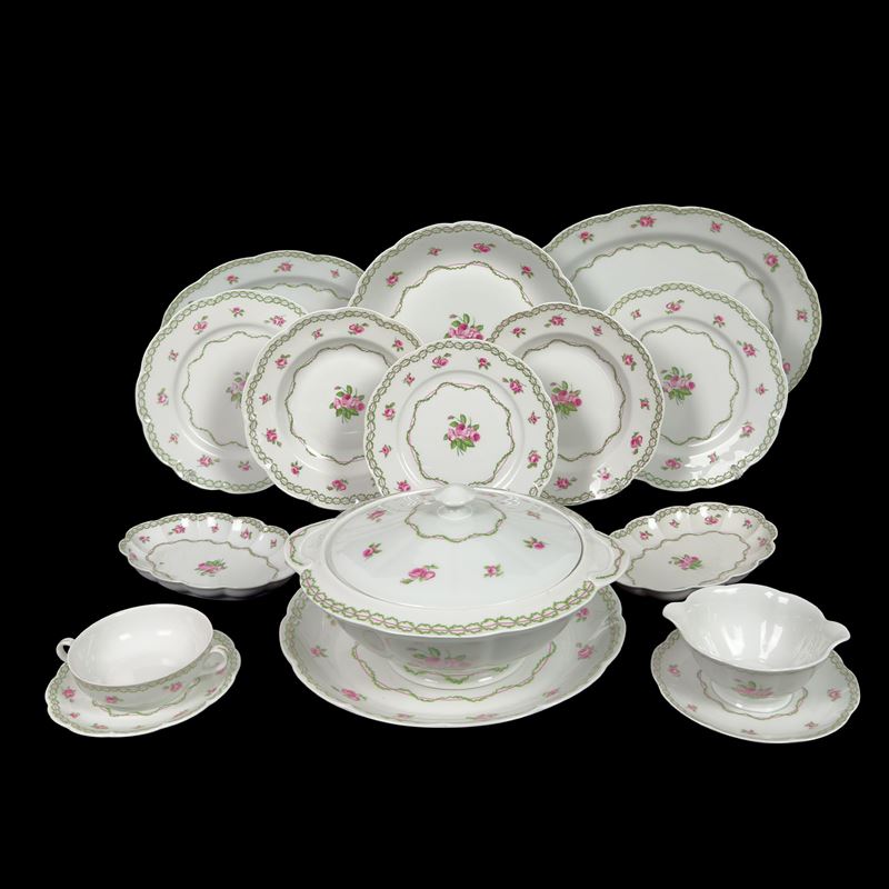 Haviland, Servizio di piatti in porcellana bianca e policroma, Limoges, composto da 67 pezzi