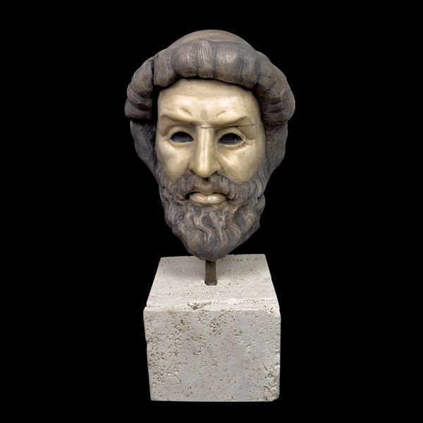 Testa di Giove in marmo giallo sunflower antico in parte patinato