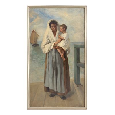 Marguerita Pulini, Maternità (olio su tela, cm 136,5 x 72, prima metà del XX secolo)