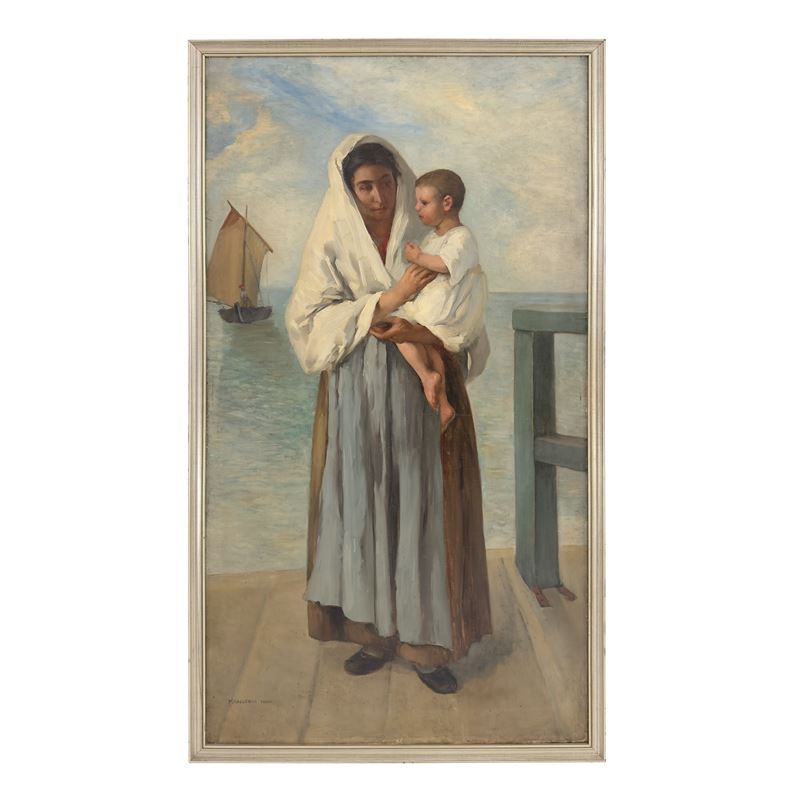 Marguerita Pulini, Maternità (olio su tela, cm 136,5 x 72, prima metà del XX secolo)