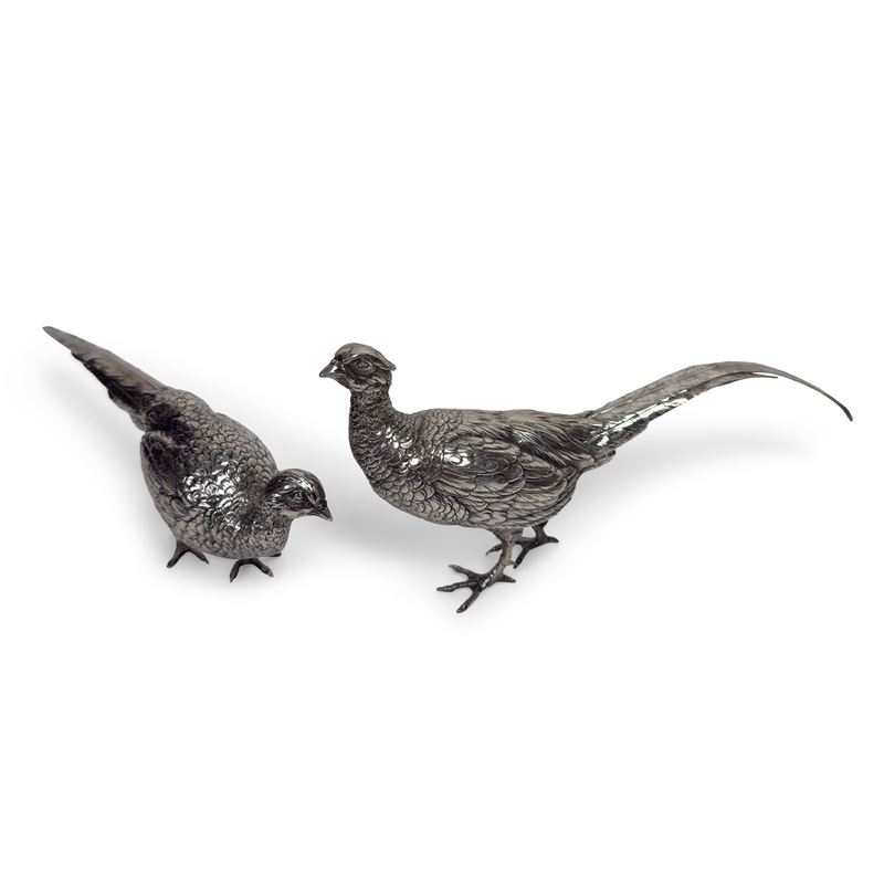 Scultore anonimo, Due fagiani in argento