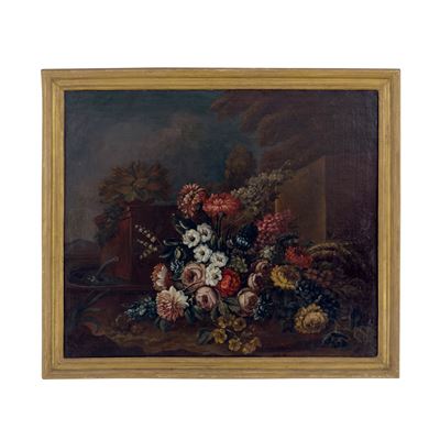 Pittore napoletano del XVIII secolo, Natura morta di fiori con fontana