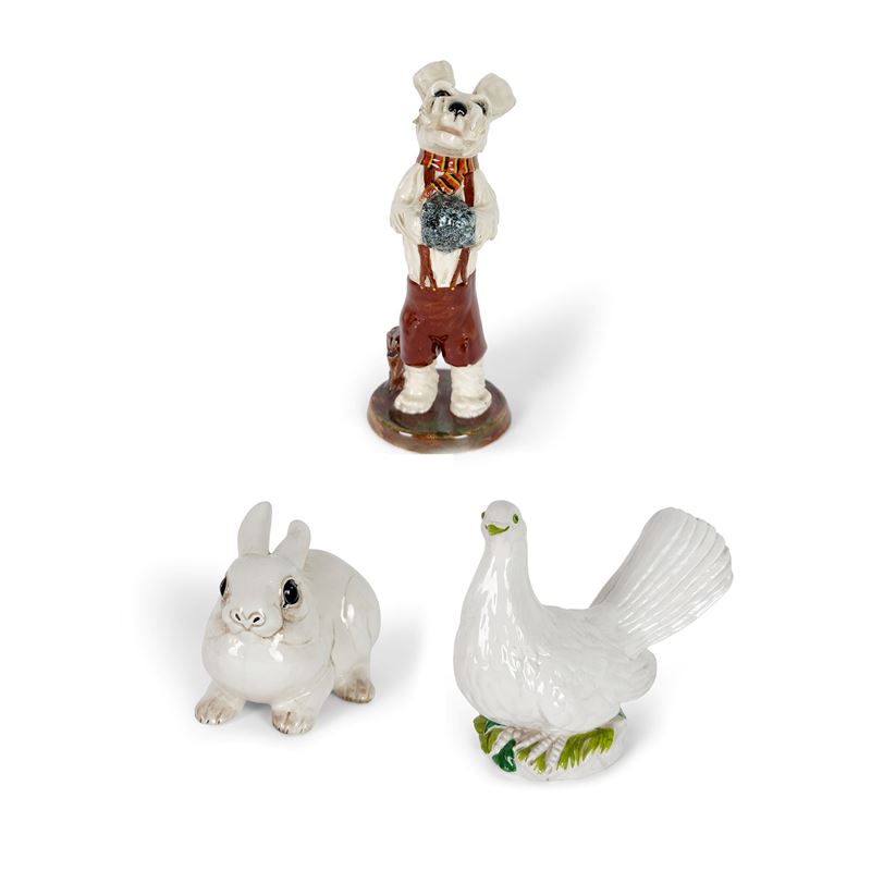 Tre sculture in ceramica bianca e policroma, manifatture Orsato e Ronzan, anni '50