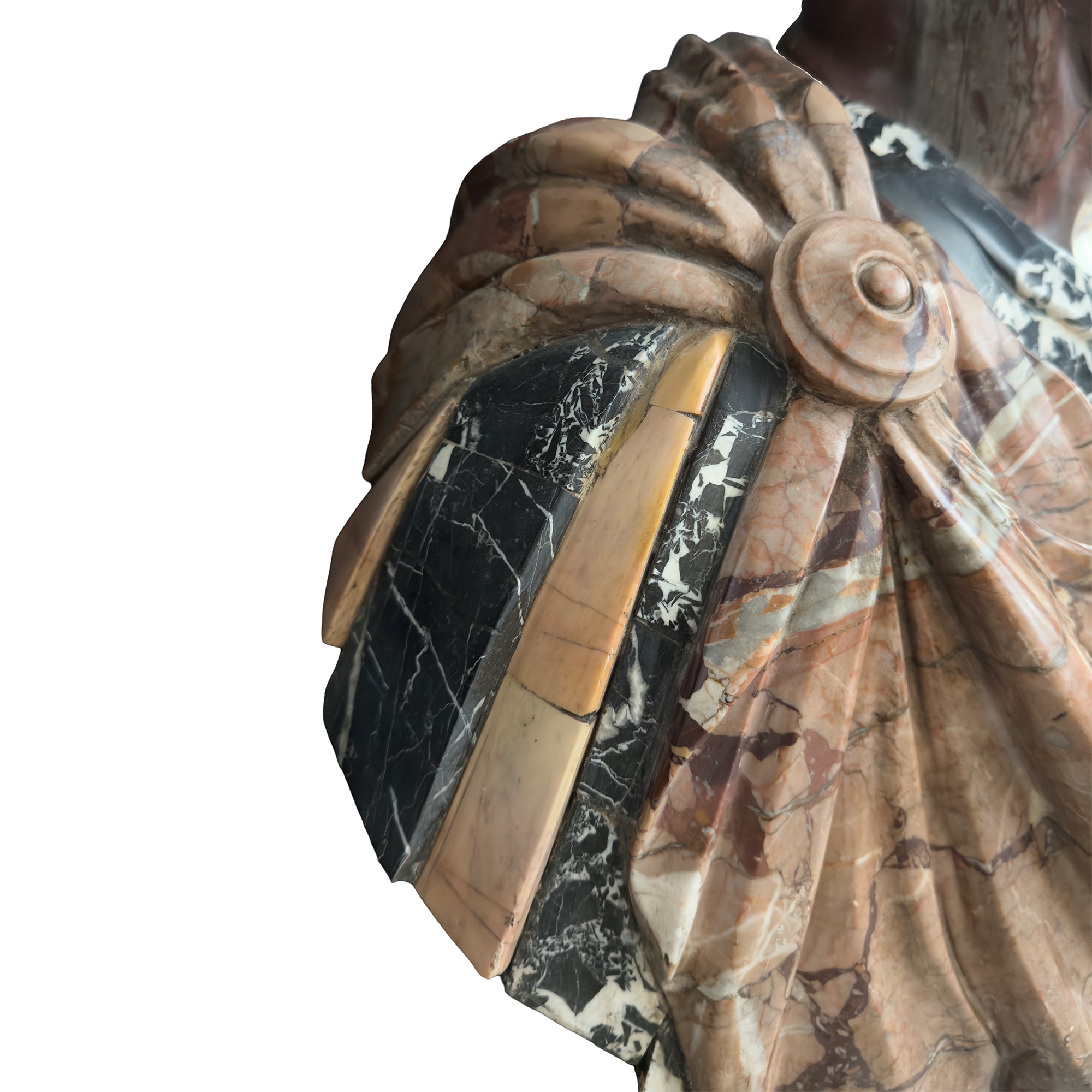 Grandioso busto dell'imperatore Vitellio, marmo policromo con elementi in rosso antico e bianco e...
