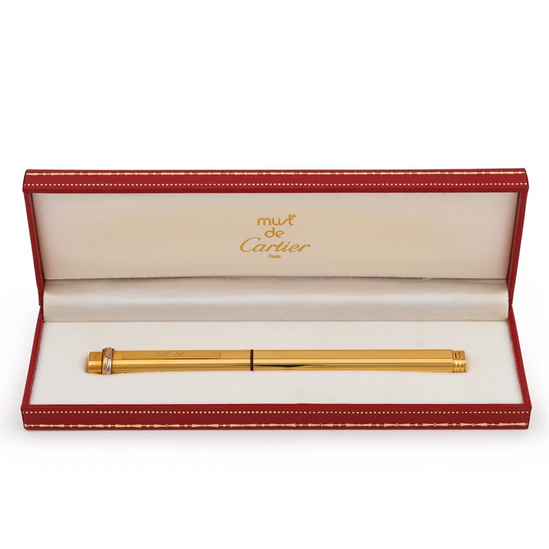 Must de Cartier, penna a sfera placcata in oro giallo con packaging e garanzia originali
