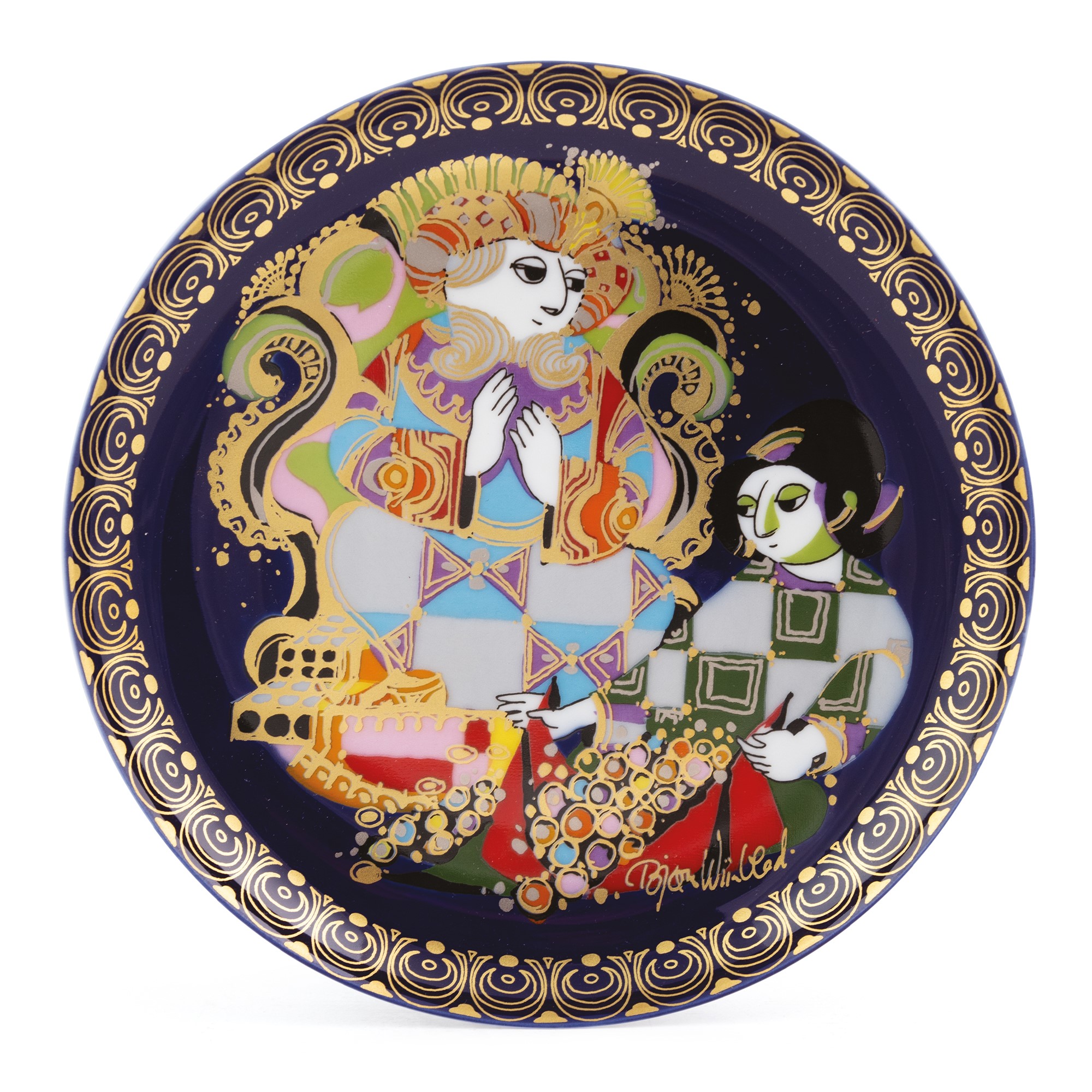 Rosenthal, Coppia di piattini in porcellana policroma e dorata, serie Aladin und die Wunderlampe