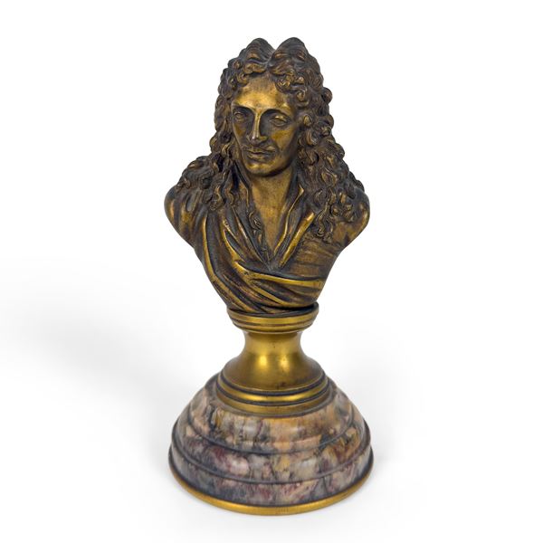 Bustino di Molière in bronzo dorato