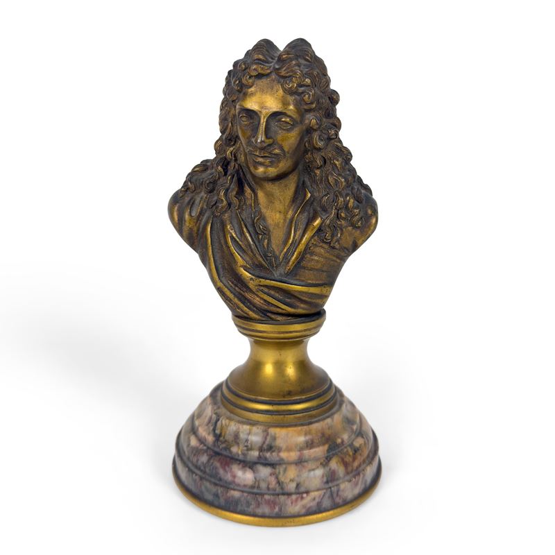 Bustino di Molière in bronzo dorato