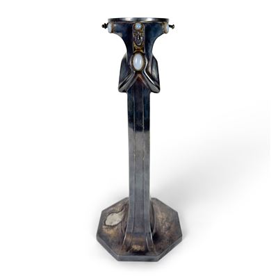 Fusto di lampada in metallo argentato, stile Art Déco