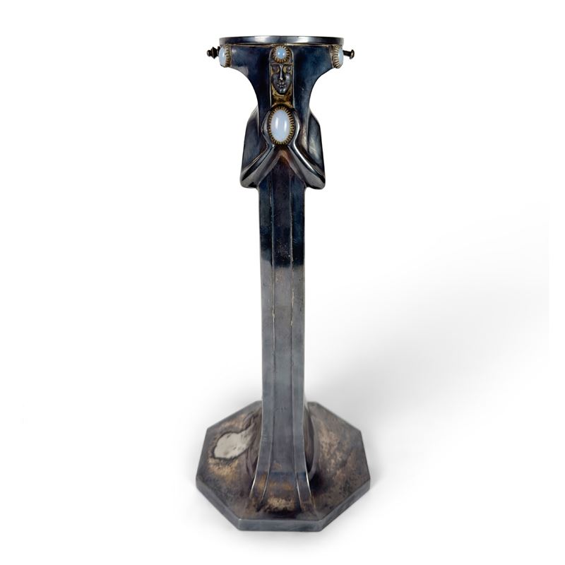 Fusto di lampada in metallo argentato, stile Art Déco