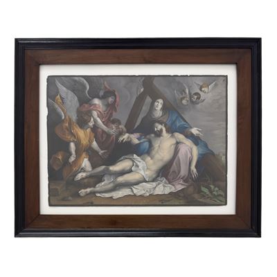 La Pietà (da Van Dyck), Incisione Acquarellata, XVII Secolo