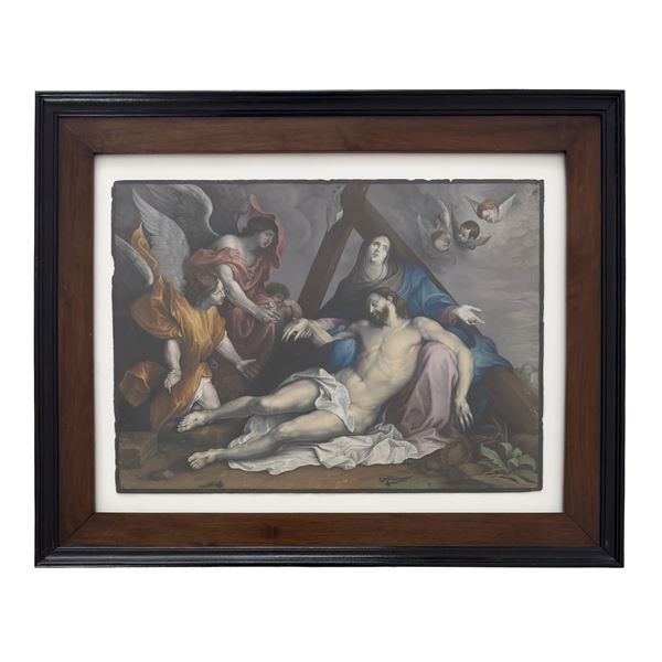 La Pietà (da Van Dyck), incisione acquarellata, XVII secolo