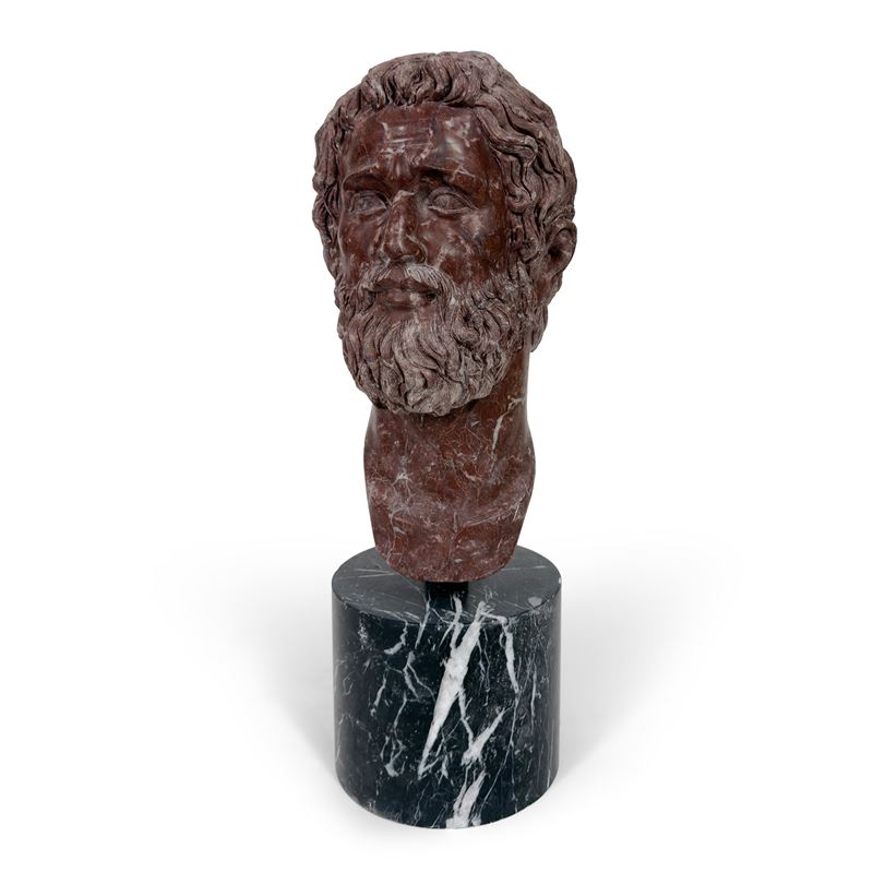 Testa di imperatore romano, marmo rosso Levanto con base in marmo nero venato
