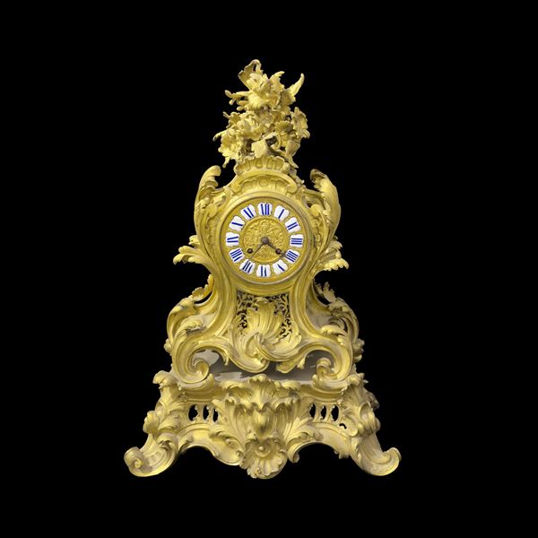 Pendola a lira in bronzo dorato, Francia, XIX secolo