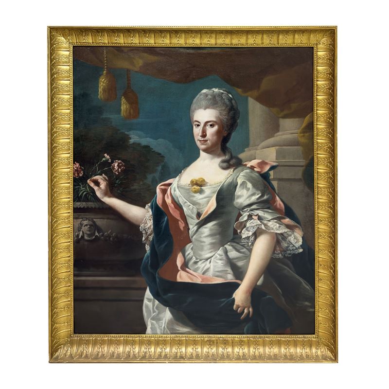 Pittore francese del XVIII secolo, Gentildonna con vaso di garofani