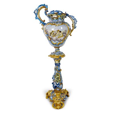 Vaso in maiolica bianca e policroma, Castelli, h. 163,5 cm