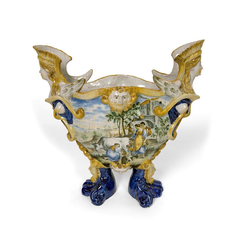 Castelli, Grande centrotavola in maiolica bianca e policroma