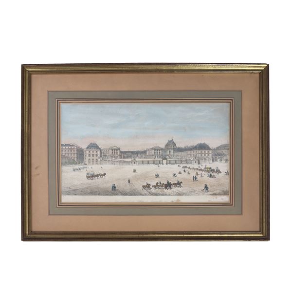 Veduta generale del palazzo di Varsailles nel 1843, Incisione a colori