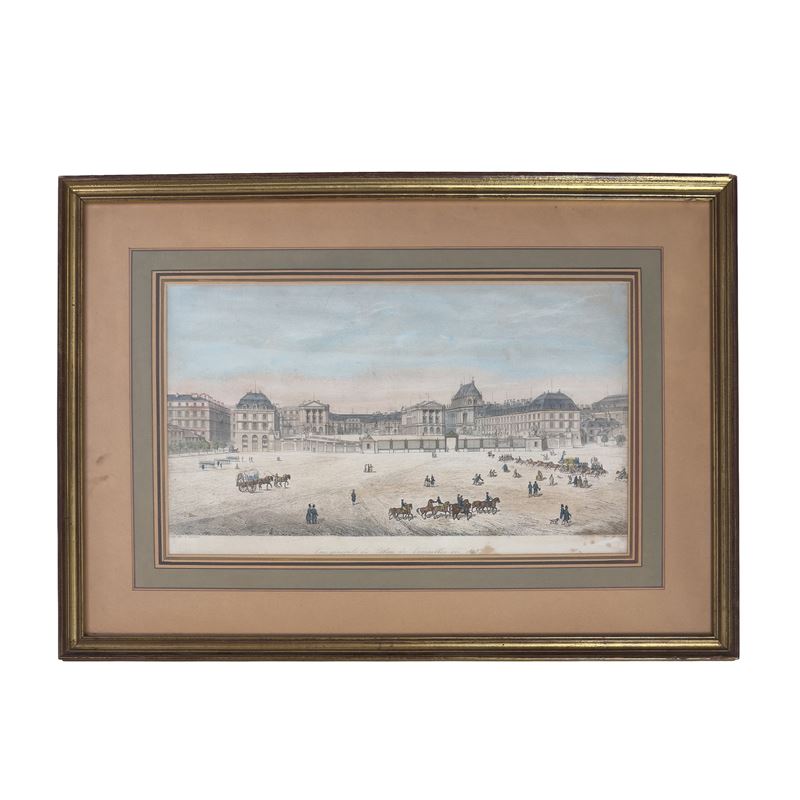 Veduta generale del palazzo di Varsailles nel 1843, Incisione a colori