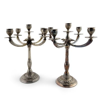 Candelabri in argento, coppia a cinque luci
