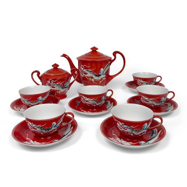 Servizio da tè in porcellana rossa