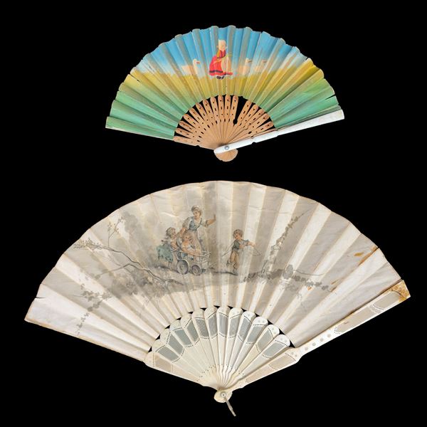 Due ventagli in seta e carta, anni'50