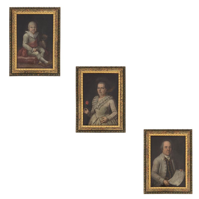 Pittore del XVIII secolo, Ritratto di gentiluomo, gentildonna e bambino