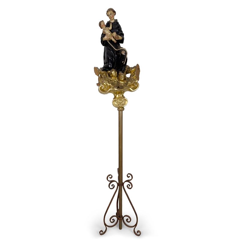 Sant'Antonio col Bambino, gruppo a tuttotondo in legno laccato e dorato, XVIII secolo