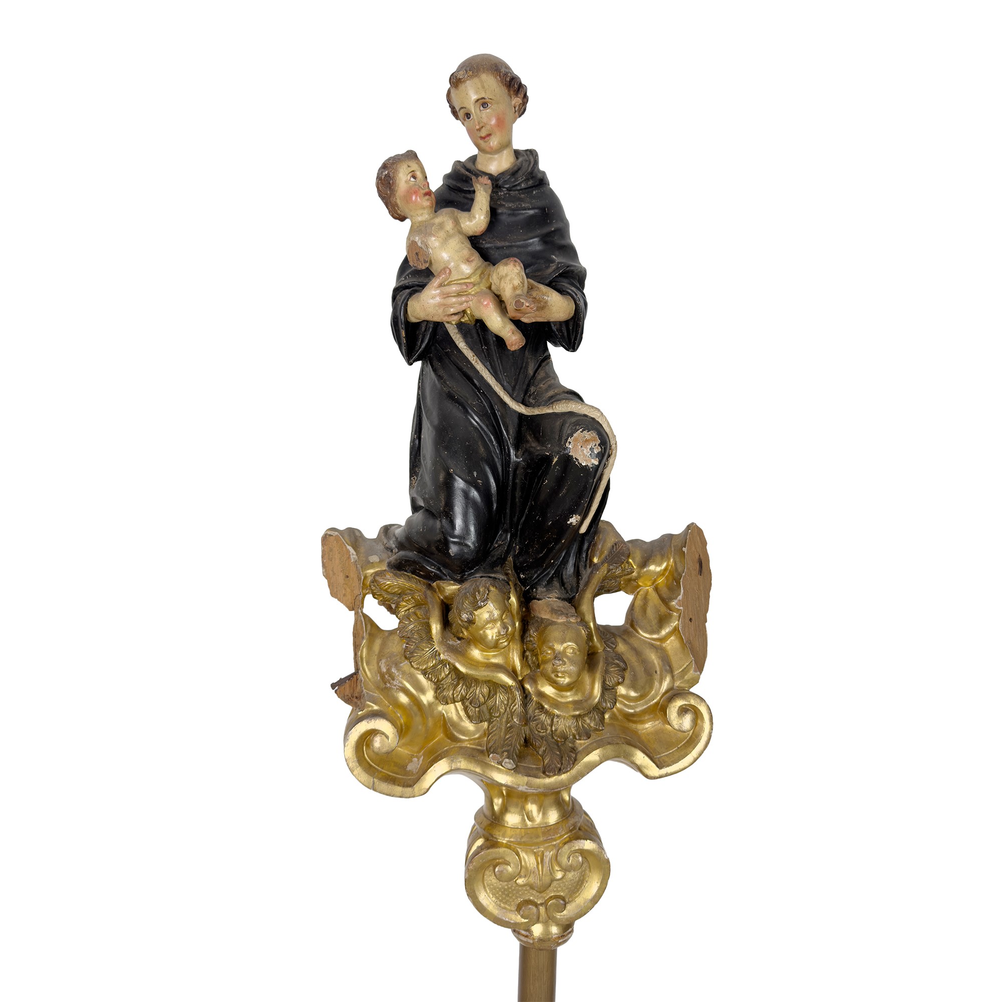 Sant'Antonio col Bambino, gruppo a tuttotondo in legno laccato e dorato, XVIII secolo