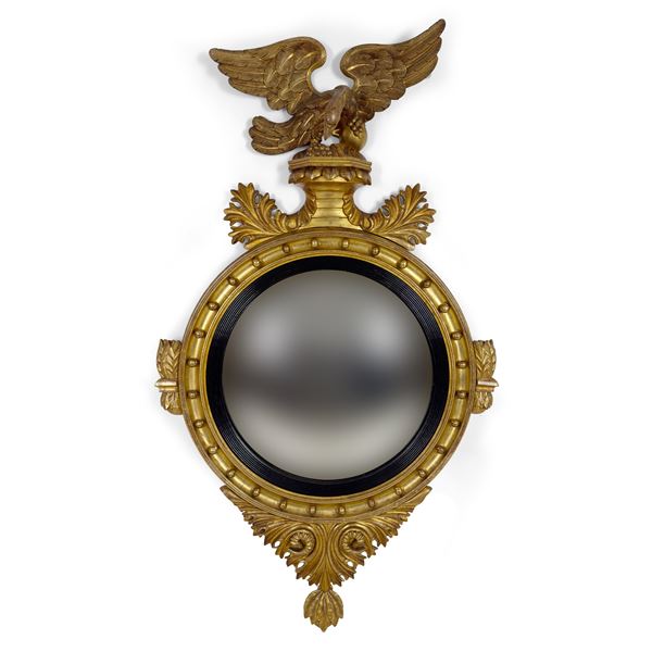 Specchiera Bull's Eye in legno dorato, Inghilterra, XIX secolo