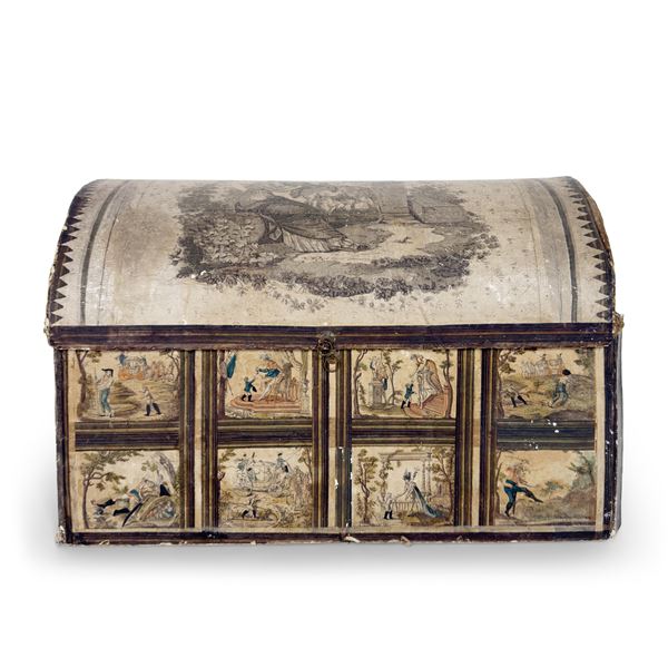 Raro bauletto in cartone pressato, Venezia, XIX secolo