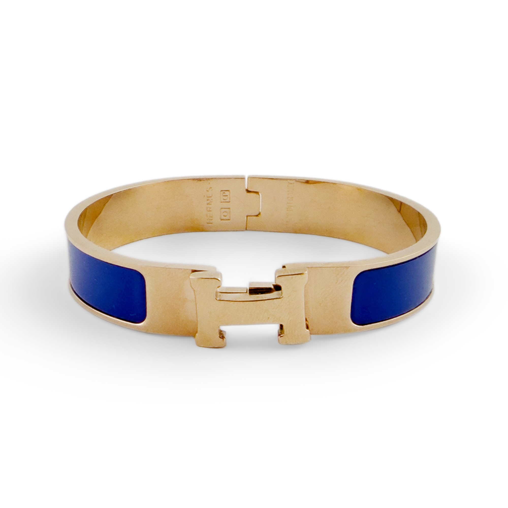 Hermès, Bracciale Clic H in metallo dorato e smalto blu