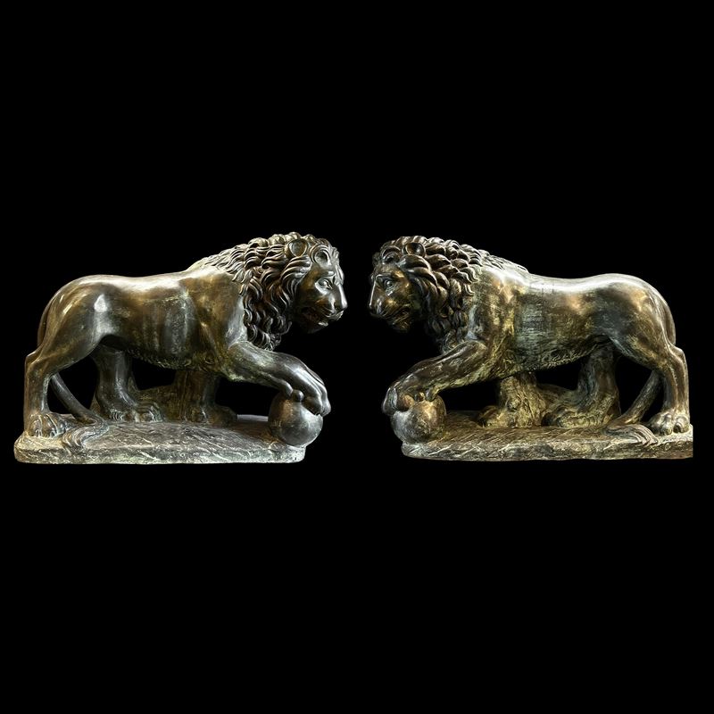 Leoni Medici, coppia di sculture in bronzo patinato