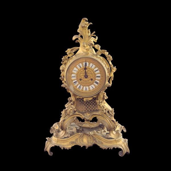 Pendola a lira in bronzo dorato, Parigi, XIX secolo, Le Roy & Fils