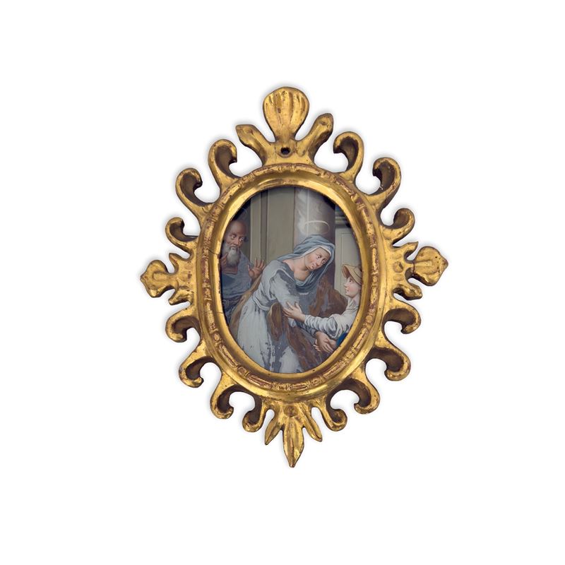 Scena sacra, dipinto sottovetro a sesto ovale, inizi del XIX secolo