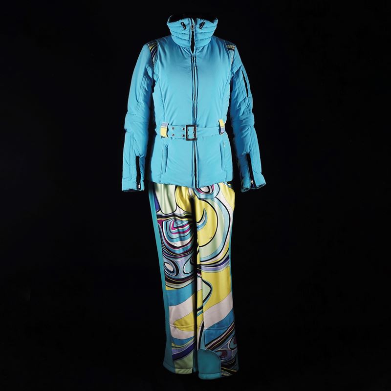 Emilio Pucci, Completo da neve in tessuto tecnico con fantasia geometrica
