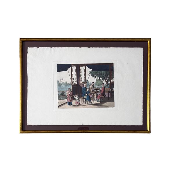 Soggetto orientale, incisione a colori