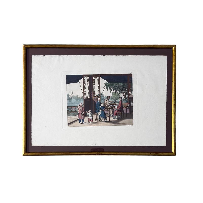 Soggetto orientale, incisione a colori