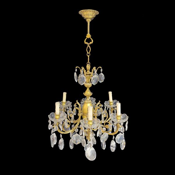 Lampadario in ottone a sei luci