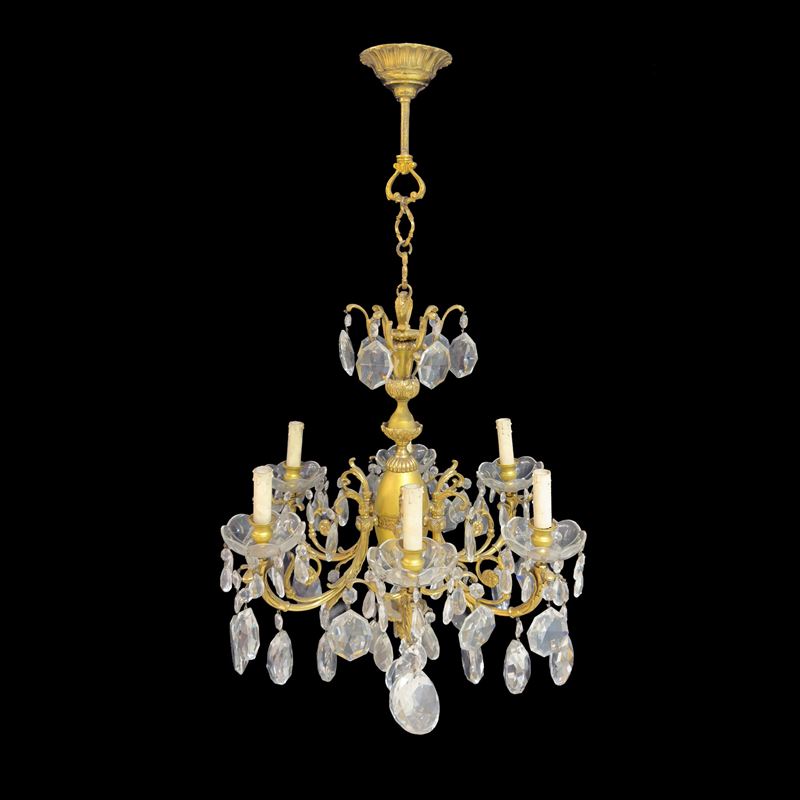 Lampadario in ottone a sei luci