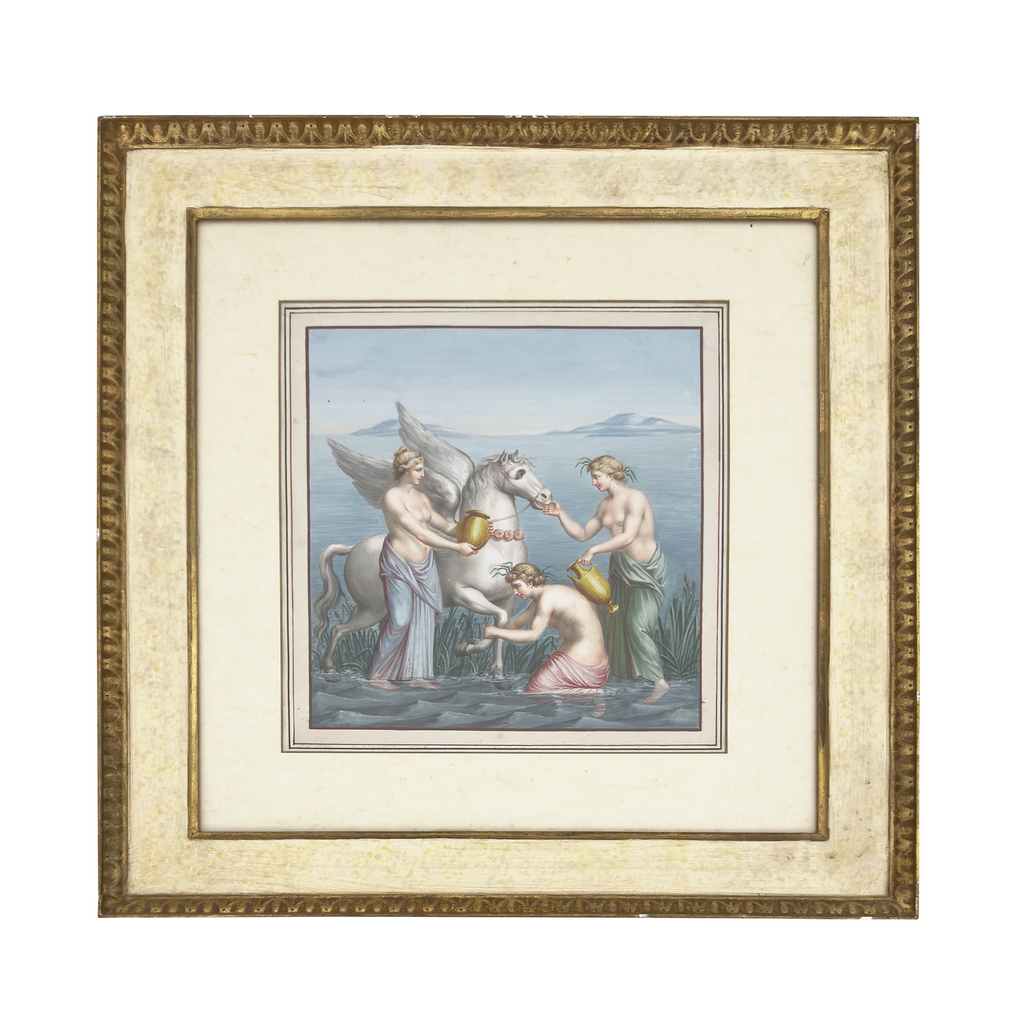 Michelangelo Maestri (attr.), Edipo e la Sfinge e Pegaso e le Ninfe, coppia di tempere su carta