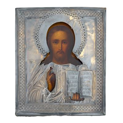 Icona di Cristo Benedicente con riza in argento, Mosca, 1892