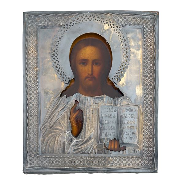 Cristo Benedicente, Icona con riza in argento, Mosca, 1892