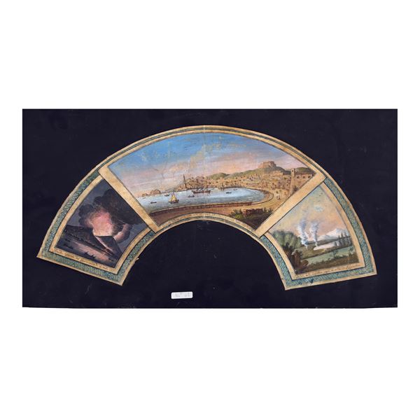 Ala di ventaglio dipinta a tempera su pergamena, XIX secolo