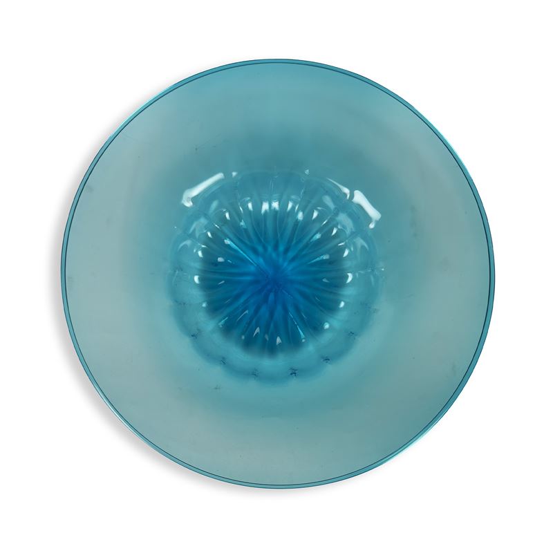 Centrotavola in vetro soffiato azzurro di forma circolare, Murano