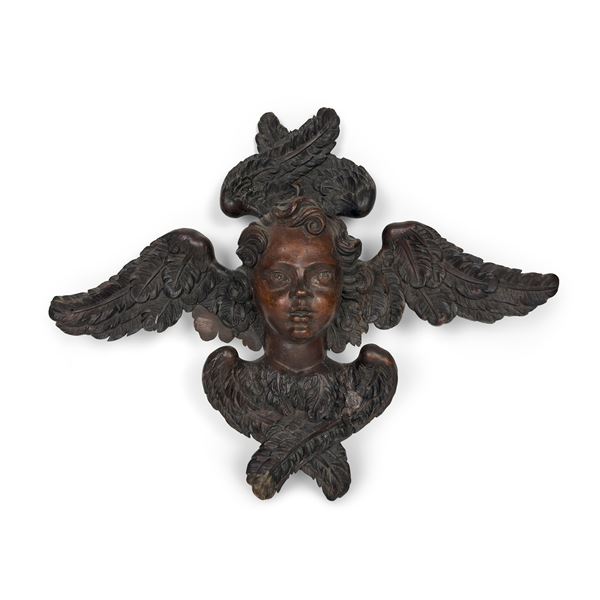 Testa di serafino in noce, Napoli, XVII secolo